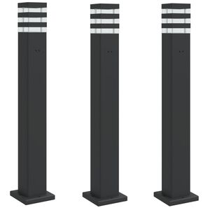 vidaXL Candeeiro ch&atilde;o p/ exterior c/ tomada 3 pcs 80 cm alum&iacute;nio preto