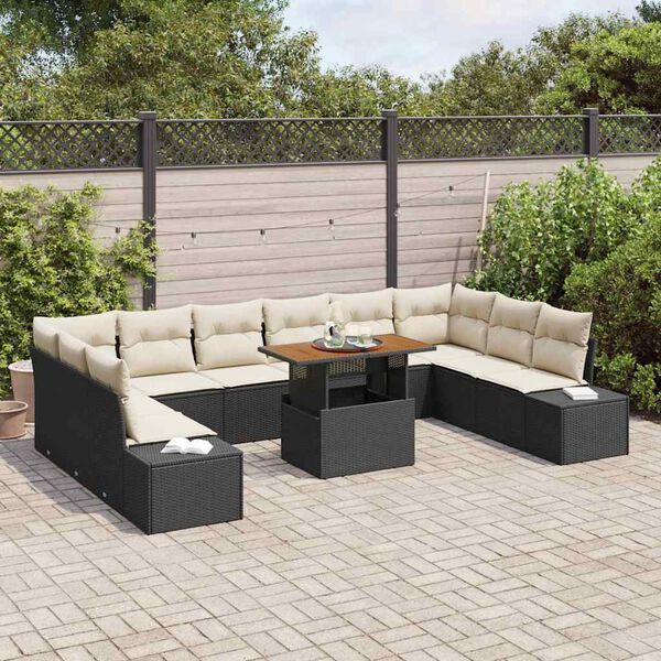 vidaXL Conjunto de Sofá de Jardim 11 pcs Preto Rattan Sintético