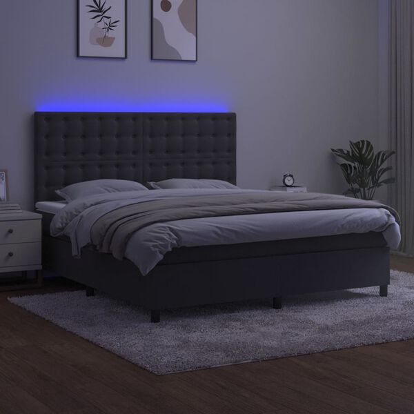 vidaXL Cama box spring c/ colch&atilde;o/LED 160x200cm veludo cinzento-escuro