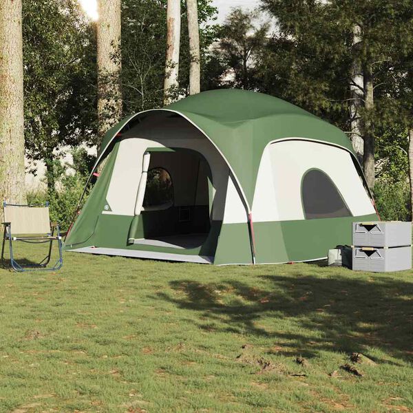 vidaXL Tenda familiar estilo cabana para 6 pessoas impermeável verde