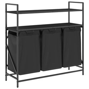 vidaXL Cesto de roupa suja com 3 compartimentos e prateleiras, cor carvalho preto