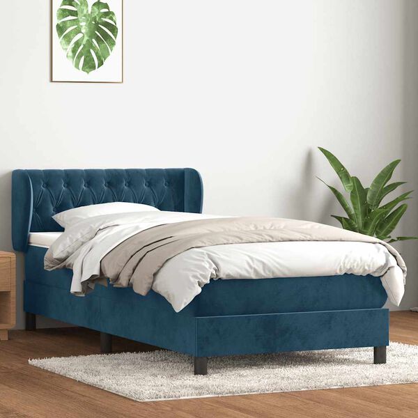vidaXL Cama com molas/colch&atilde;o azul-escuro 80x210 cm veludo