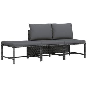vidaXL 3 pcs conjunto sof&aacute;s de jardim c/ almofad&otilde;es vime PE cinzento