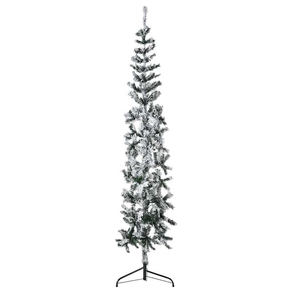vidaXL Meia árvore de Natal fina com flocos de neve 180 cm