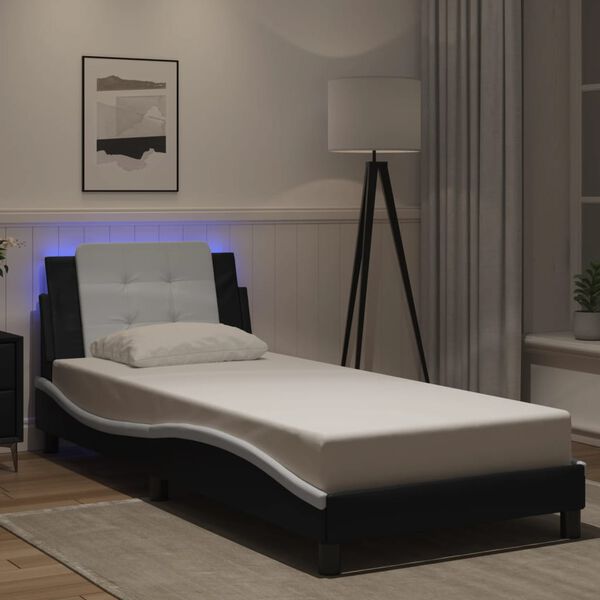 vidaXL Estrutura de cama com LED sem colch&atilde;o Zadar 80x200cm preto/branco