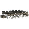 vidaXL 17 pcs conj. de jantar p/ jardim c/ almofad&otilde;es vime PE cinzento
