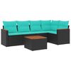 vidaXL Conjunto de sof&aacute; de jardim com 6 pe&ccedil;as e almofadas em rattan sint&eacute;tico preto