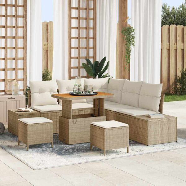 vidaXL Conjunto de Sof&aacute; de Jardim 8 pcs Bege Rattan Sint&eacute;tico