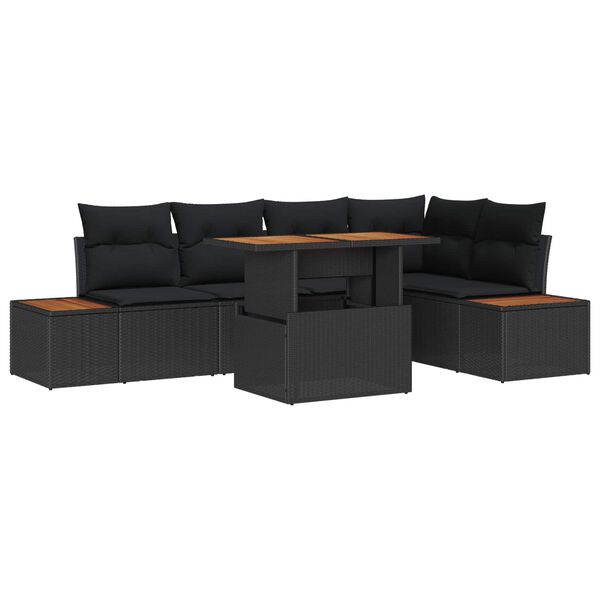 vidaXL Conjunto de Sof&aacute; de Jardim 6 pcs Preto Rattan Sint&eacute;tico