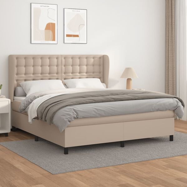 vidaXL Cama com molas/colch&atilde;o 160x200 cm couro artificial cappuccino