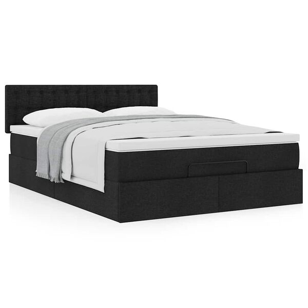 vidaXL Cama otomana com colch&atilde;o 140x190 cm tecido preto