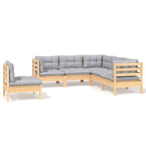 vidaXL 5 pcs conjunto lounge de jardim c/ almofad&otilde;es cinza pinho