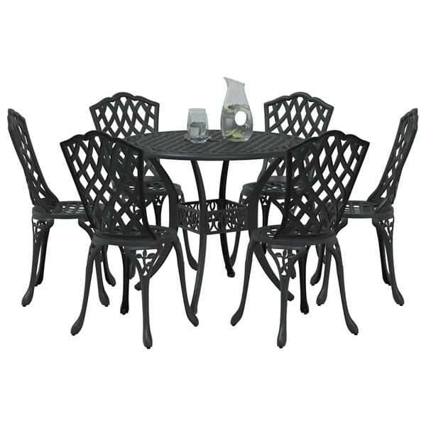 vidaXL Conjunto de Jantar para Jardim 7 pcs Preto Alum&iacute;nio