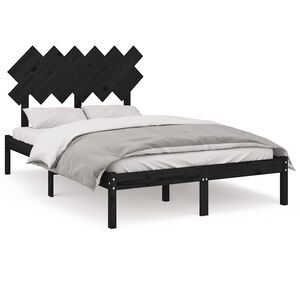 vidaXL Estrutura de cama casal 135x190 cm madeira maci&ccedil;a preto