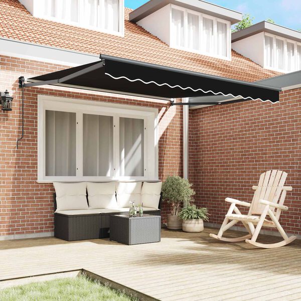 vidaXL Toldo Retr&aacute;til Manual Preto 350 x 250 cm Poli&eacute;ster e Alum&iacute;nio