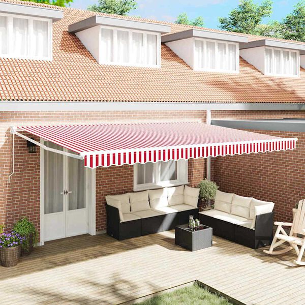vidaXL Toldo Retrátil Vermelho e Branco 500 × 300 cm Tecido e Metal
