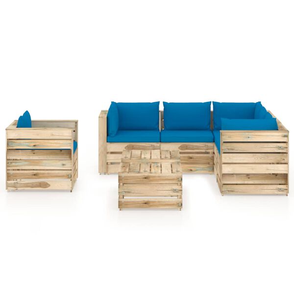 vidaXL 8 pcs conj. lounge jardim c/ almofad&otilde;es madeira impreg. verde