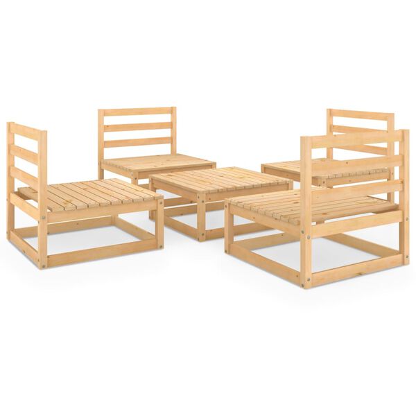 vidaXL 5 pcs conjunto lounge de jardim pinho maci&ccedil;o