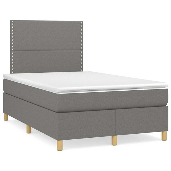 vidaXL Cama box spring c/ colch&atilde;o e LED 120x190 cm tecido cinza-escuro