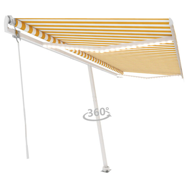 vidaXL Toldo autom. LED e sensor de vento 500x350 cm amarelo/branco