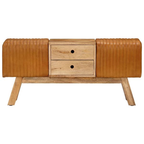 vidaXL Boque 107 cm couro de cabra genu&iacute;no/mangueira maci&ccedil;a castanho