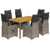 vidaXL 7 pcs conjunto bistr&ocirc; de jardim c/ almofad&otilde;es vime PE cinza