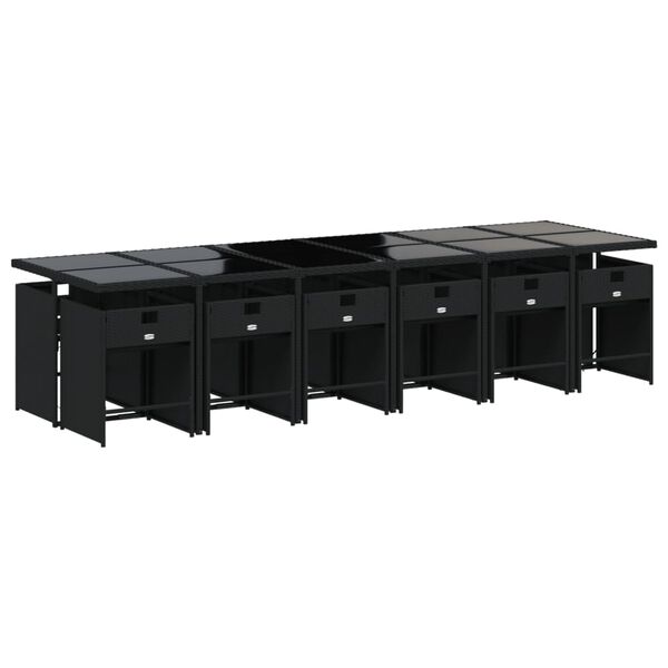 vidaXL 13 pcs conjunto de jantar p/jardim com almofad&otilde;es vime PE preto