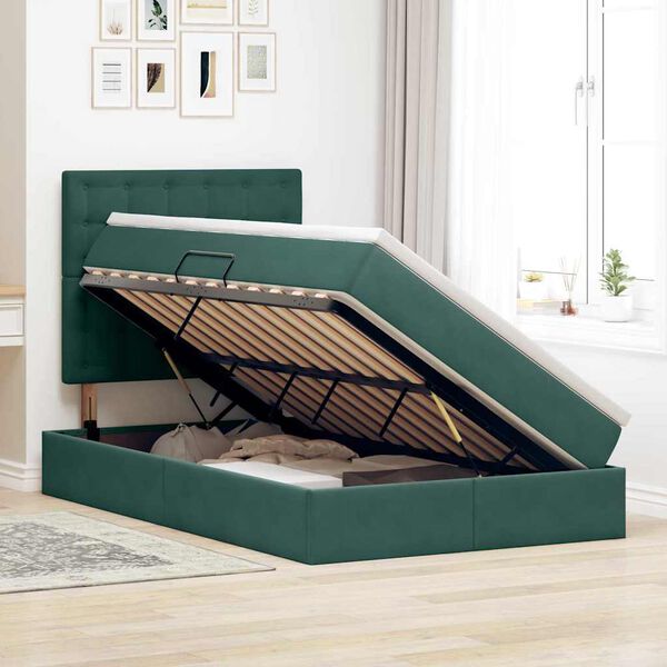 vidaXL Cama com arruma&ccedil;&atilde;o e LED Verde Escuro 120 x 200 cm Veludo
