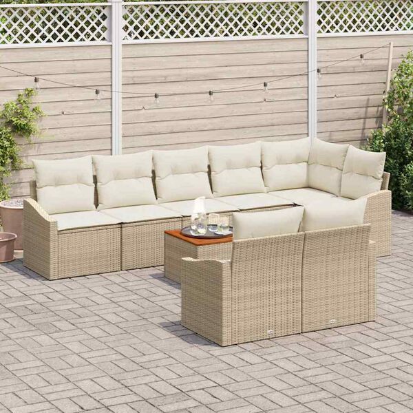 vidaXL Conjunto de Sof&aacute; de Jardim com almofada 9 pcs Bege vime PE