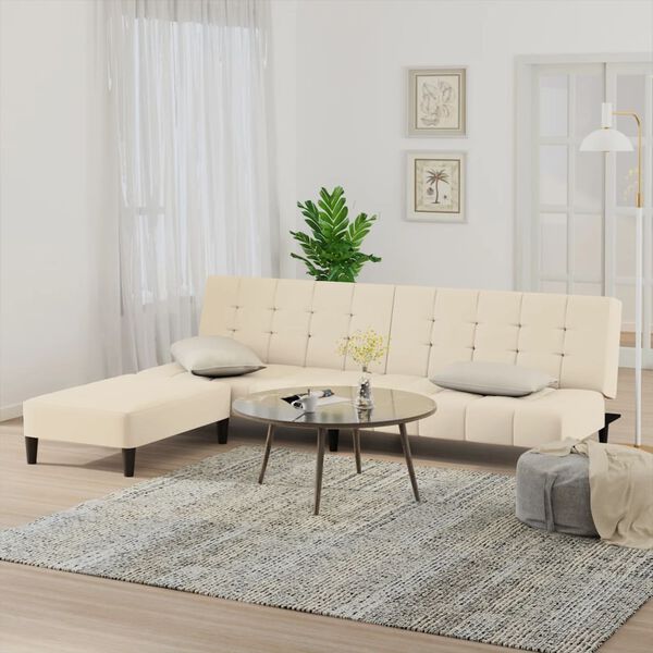 vidaXL Sof&aacute;-cama de 2 lugares com apoio de p&eacute;s veludo cor creme