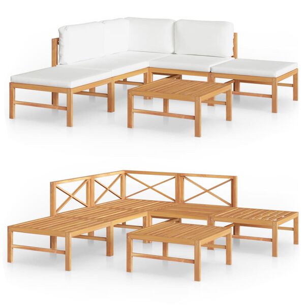 vidaXL 6 pcs conj. lounge de jardim + almofad&otilde;es cor creme teca maci&ccedil;a