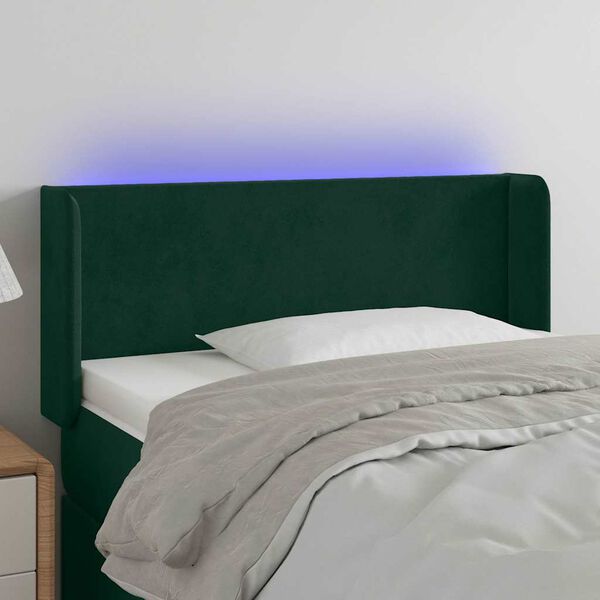 vidaXL Cabeceira cama c/ luzes LED veludo 83x16x78/88 cm verde-escuro