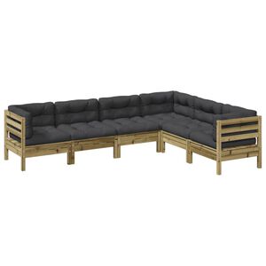vidaXL 6 pcs conjunto sof&aacute;s de jardim c/ almofad&otilde;es pinho impregnado