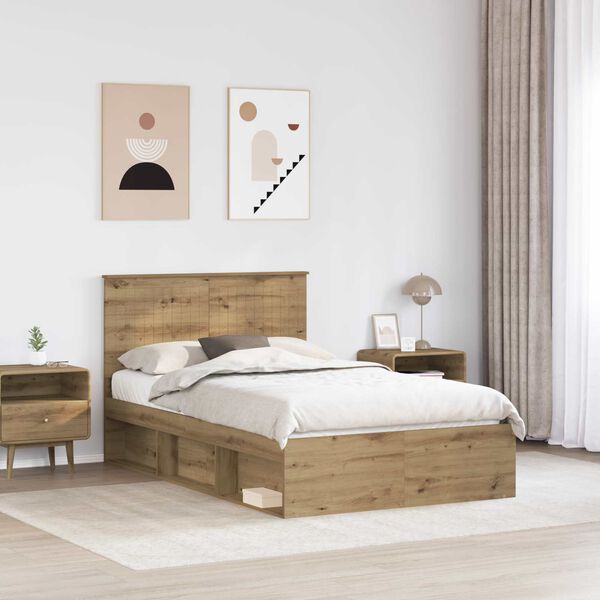 vidaXL Estrutura da Cama com cabeceira Carvalho Artesanal 120 x 190 cm