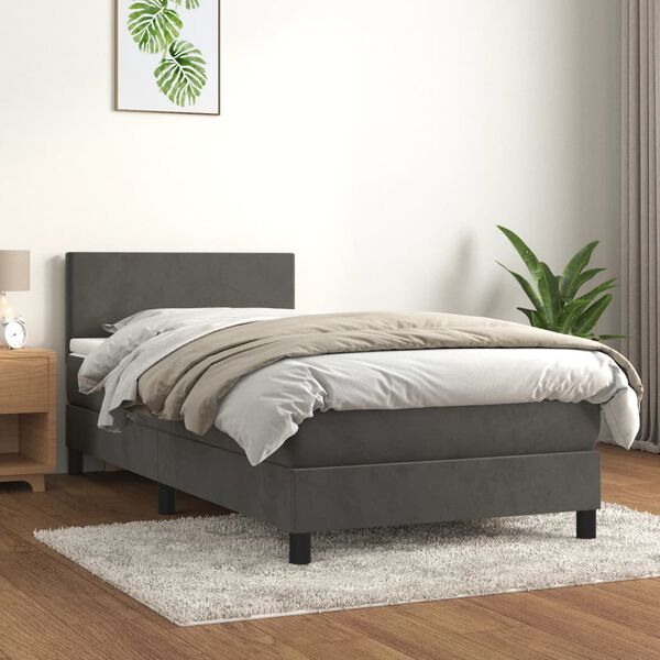vidaXL Cama com molas/colch&atilde;o 100x200 cm veludo cinza-escuro