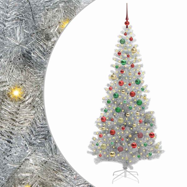 vidaXL &Aacute;rvore de Natal com 300 LEDs com suporte Prateado 180 cm PET
