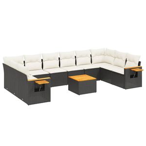vidaXL 11 pcs conjunto sof&aacute;s de jardim c/ almofad&otilde;es vime PE preto