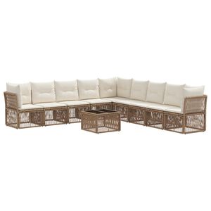 vidaXL Conjunto de Sof&aacute; de Jardim 10 unid. Bege vime PE
