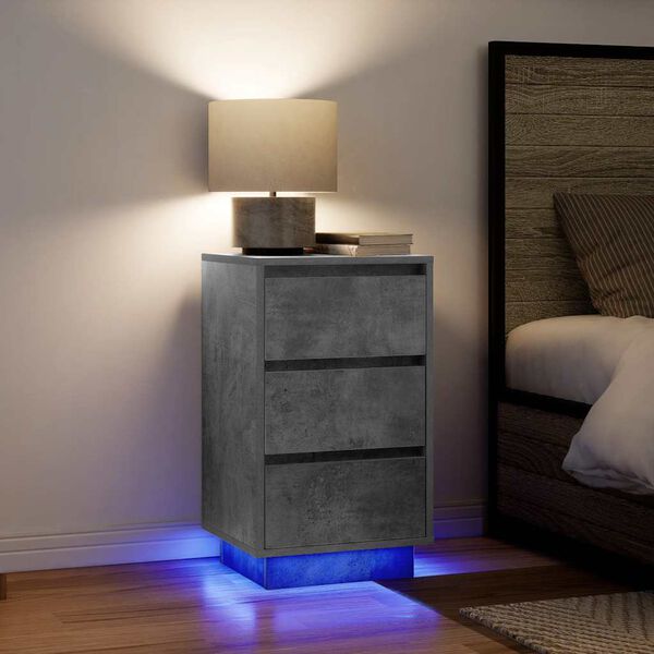 vidaXL Mesa de cabeceira com luzes LED 38x34x65 cm cinzento-cimento