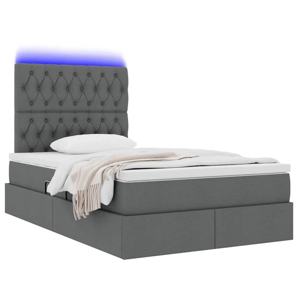 vidaXL Cama com arruma&ccedil;&atilde;o e LED Cinza Escuro 120 x 190 cm Poli&eacute;ster