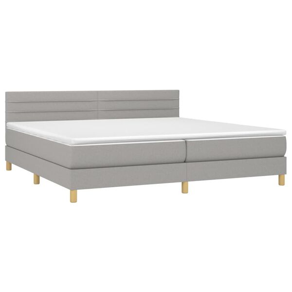 vidaXL Cama box spring c/ colch&atilde;o e LED 200x200 cm tecido cinza-claro