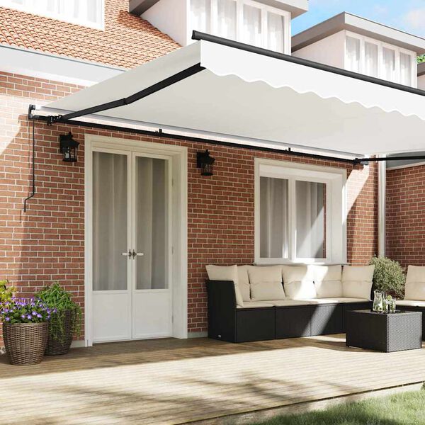 vidaXL Toldo Retr&aacute;til Manual Branco 500 &times; 350 cm Poli&eacute;ster e A&ccedil;o