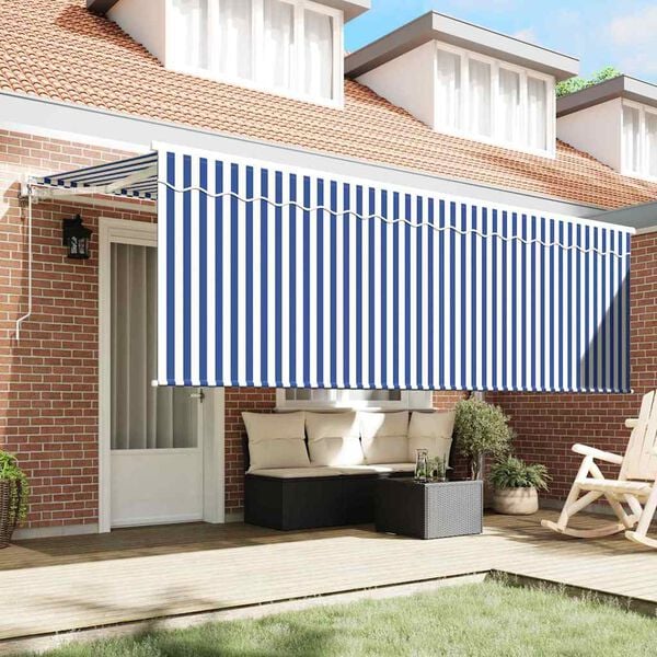 vidaXL Toldo Retr&aacute;til Azul e Branco 400 x 200 cm Poli&eacute;ster e Alum&iacute;nio