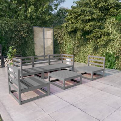 vidaXL 6 pcs conjunto lounge de jardim pinho maciço cinzento