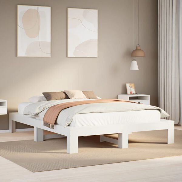 vidaXL Cama sem colch&atilde;o 140x200 cm madeira de pinho maci&ccedil;a branco