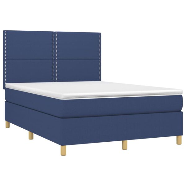 vidaXL Cama com molas/colch&atilde;o 140x190 cm tecido azul