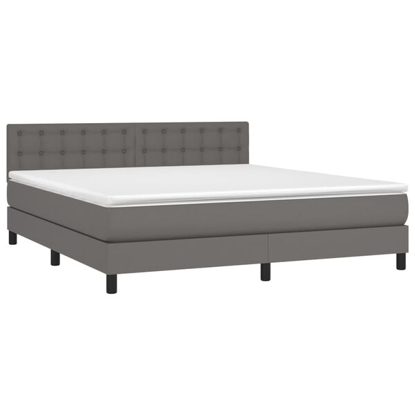 vidaXL Cama box spring c/ colch&atilde;o/LED 160x200cm couro artificial cinza