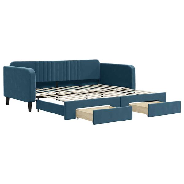 vidaXL Sof&aacute;-cama com gavet&atilde;o e gavetas 100x200 cm veludo azul