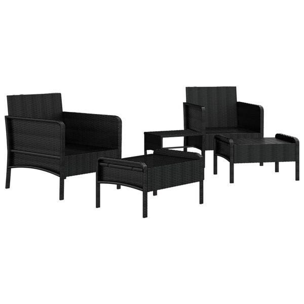 vidaXL 5 pcs conjunto lounge de jardim c/ almofadões vime PE preto
