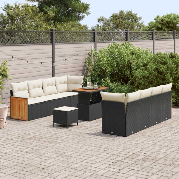 vidaXL Conjunto de Sof&aacute; de Jardim com almofada 11 pcs Preto e Creme